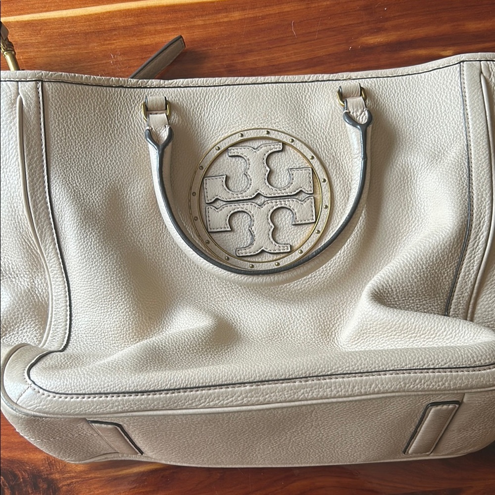 Tory Burch Cream Tote with Double-T Logo